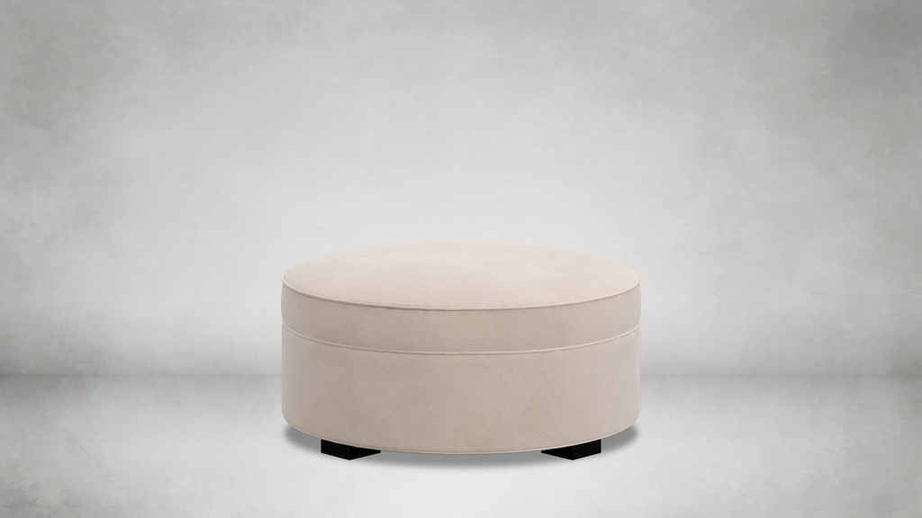 Seward Round Ottoman (Belgian Linen - White, 35"W x 35"D x 15"H)